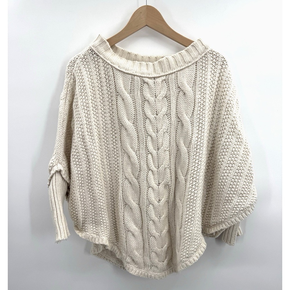 Womens Dolman Cable Knit Angora Wool Asymmetrical Slouchy Oversized XS S Sweater